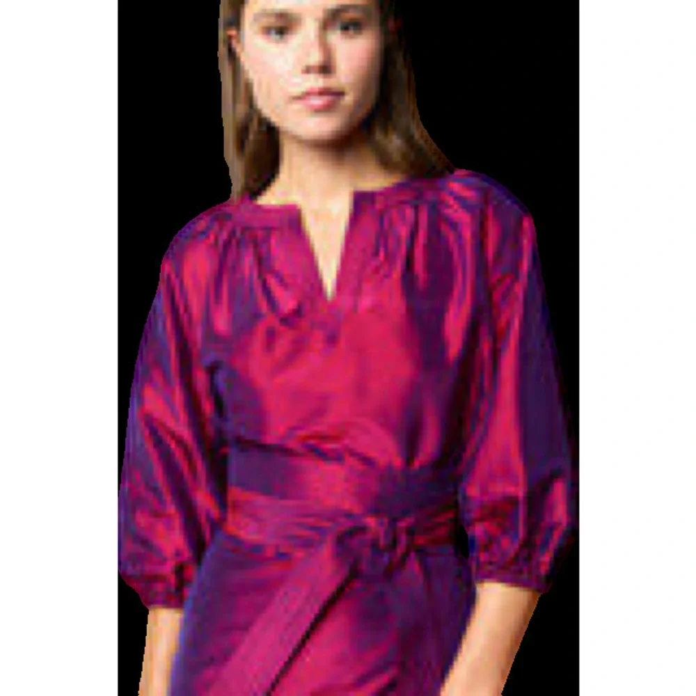 Trapunto Blouson Top in Berry Iridescent Silk Shantung